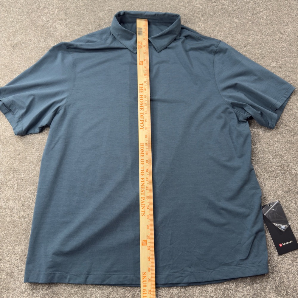 Lululemon‎ Evolution Polo Mens 3XL Iron Blue Short Sleeve Slim Fit Stretch Shirt - Picture 6 of 8